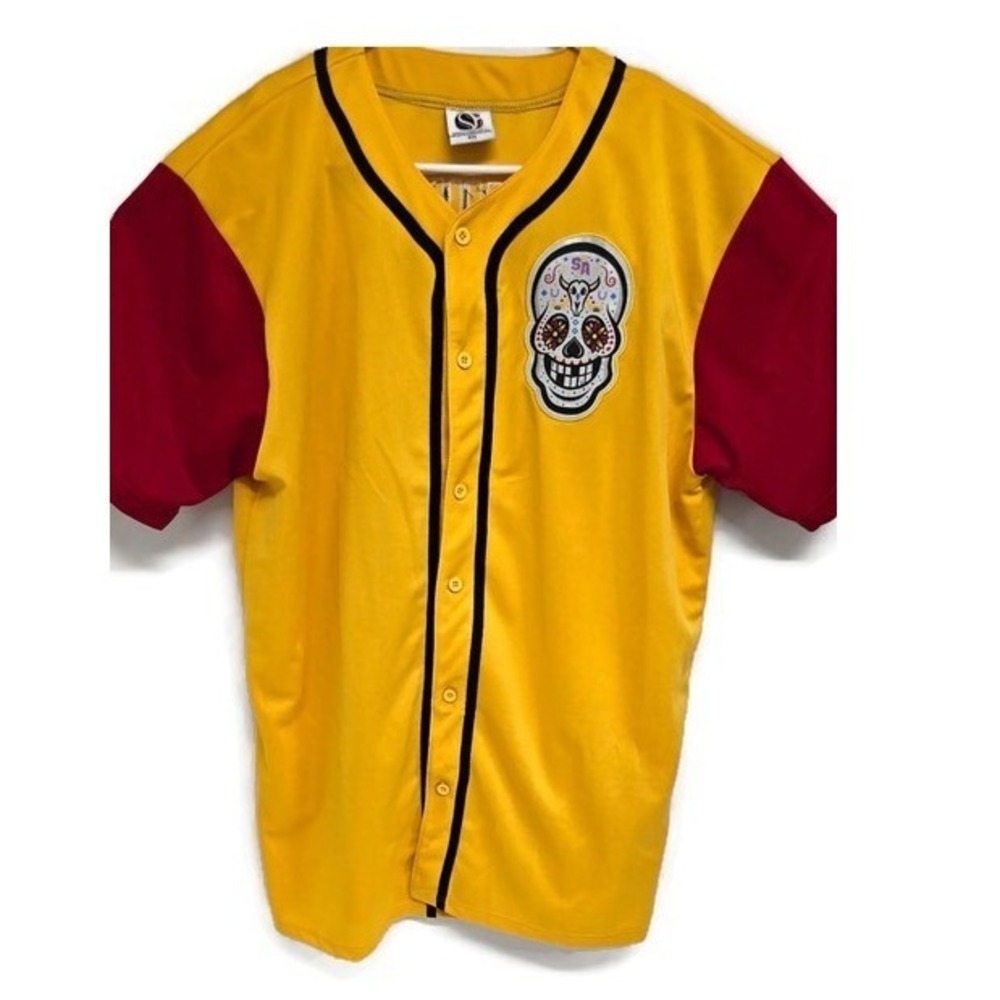 Something Inked San Antonio Chimuelos Baseball Jersey Yellow Maroon Mens 2XL